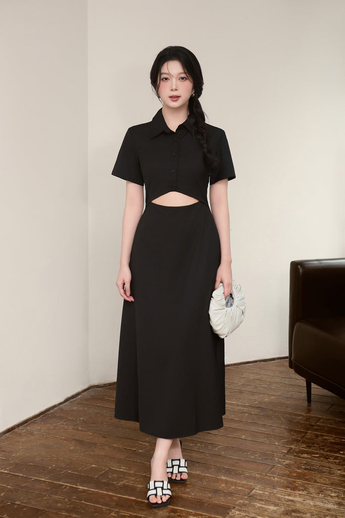 Taylor Two-Way Cut Out Shirt Dress - Black [XS/S/M/L/XL/XLL]