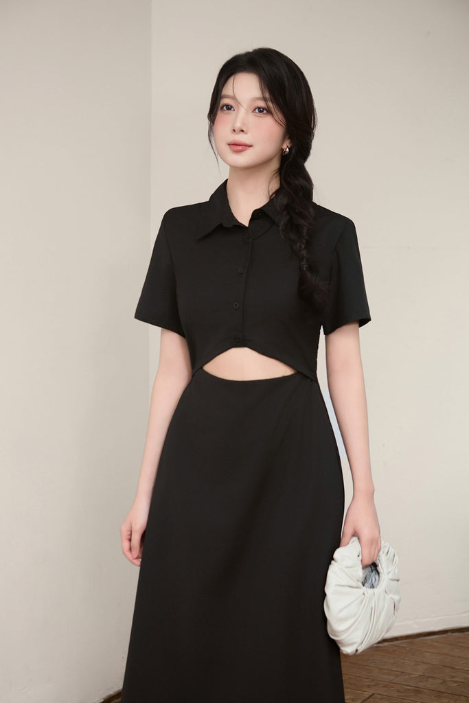 Taylor Two-Way Cut Out Shirt Dress - Black [XS/S/M/L/XL/XLL]