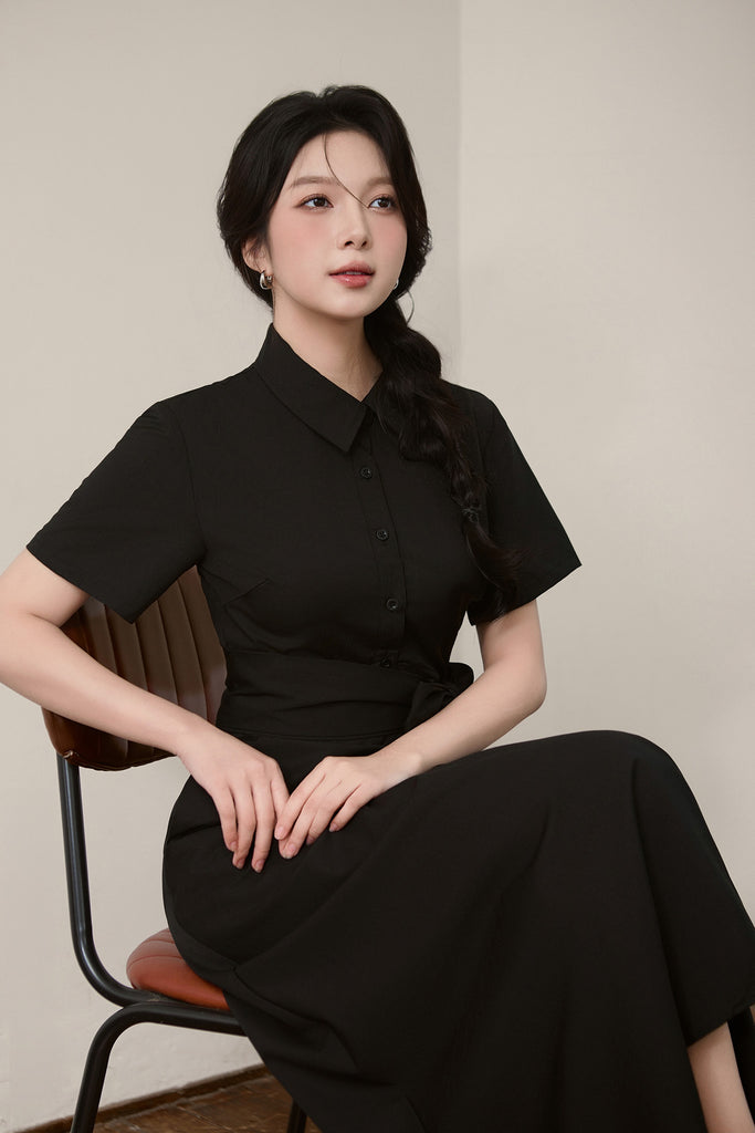 Taylor Two-Way Cut Out Shirt Dress - Black [XS/S/M/L/XL/XLL]