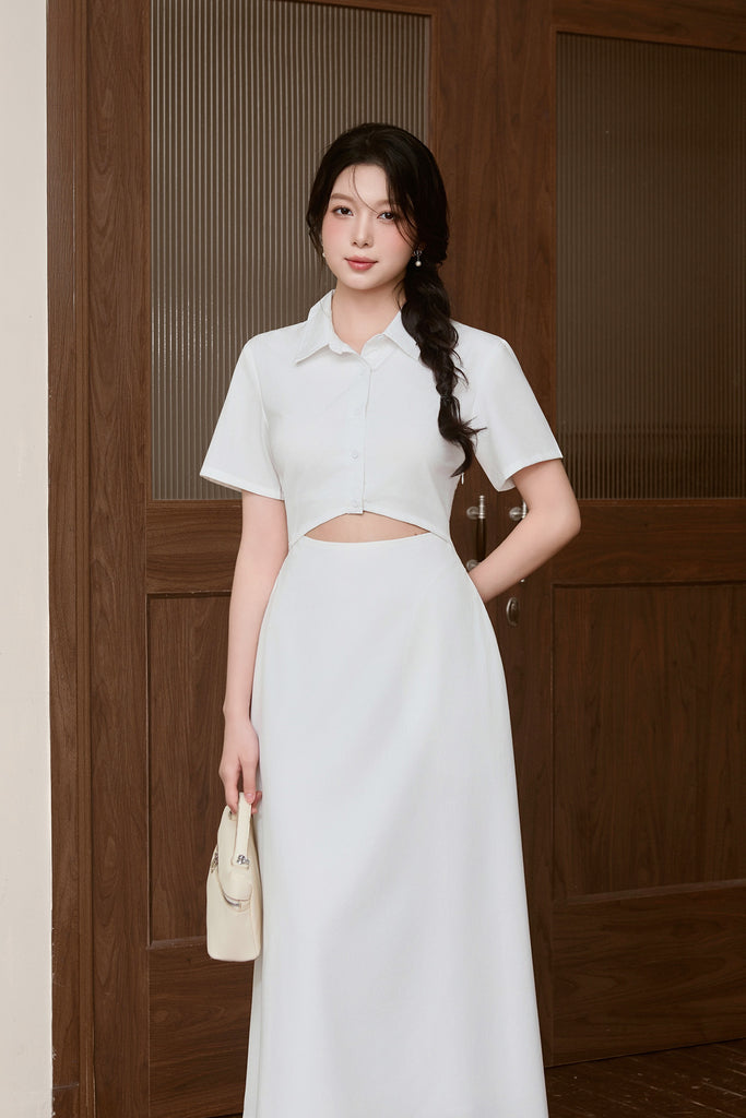 Taylor Two-Way Cut Out Shirt Dress - White [XS/S/M/L/XL/XLL]