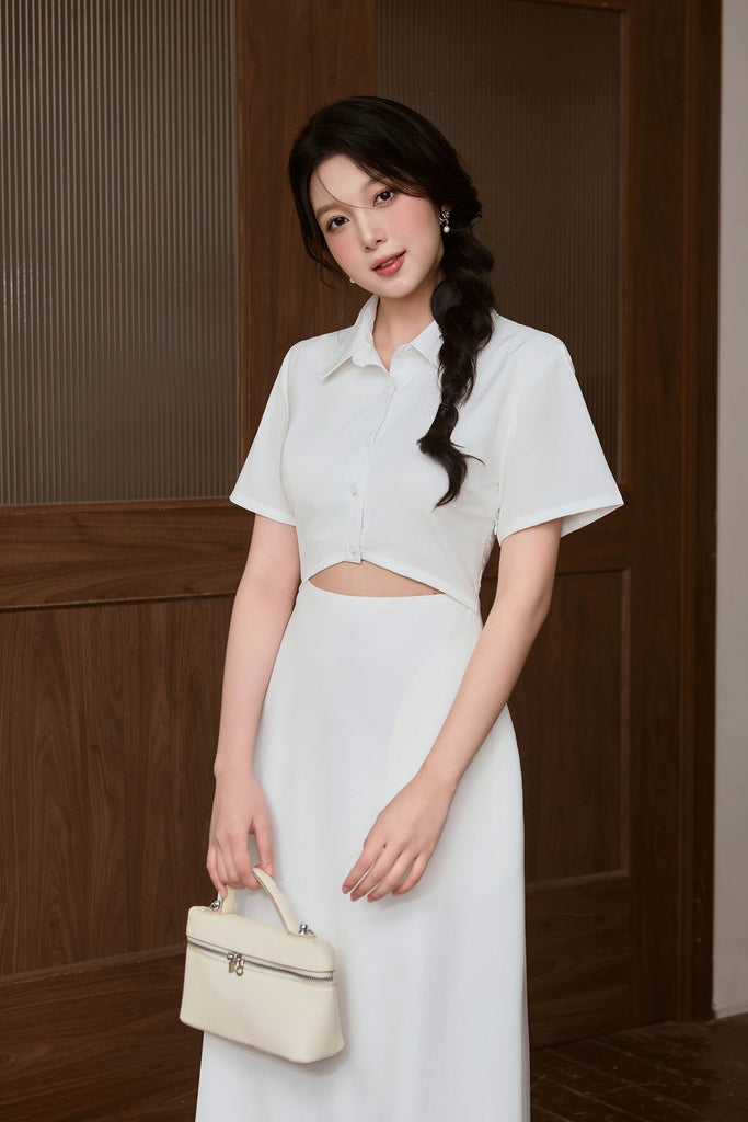 Taylor Two-Way Cut Out Shirt Dress - White [XS/S/M/L/XL/XLL]