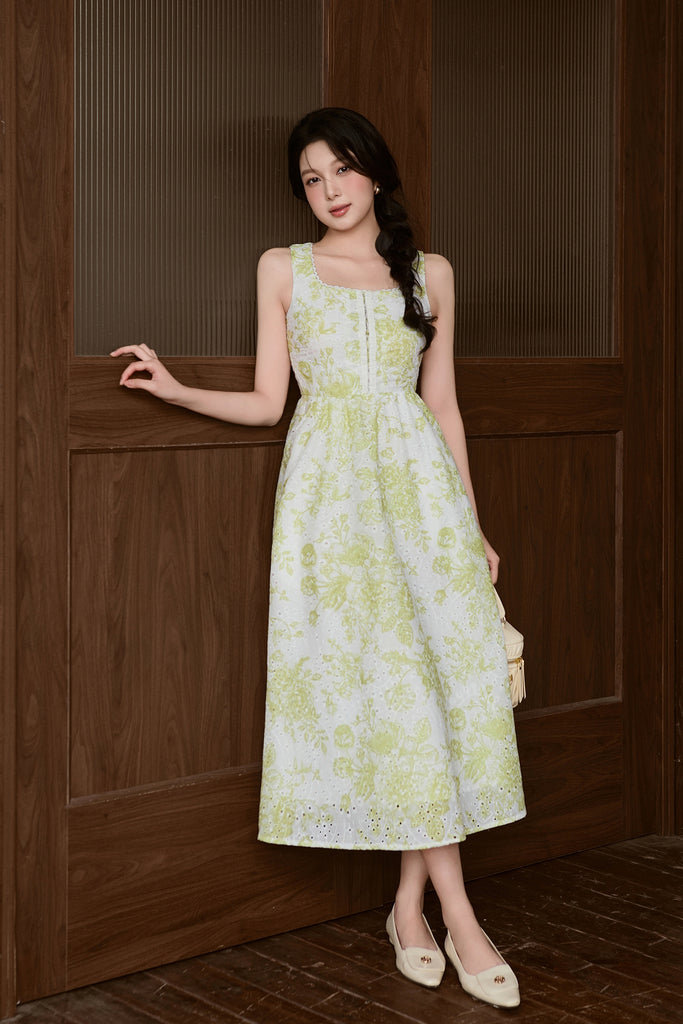 Luciana Porcelain Eyelet Corset Midi Dress - Yellow [XS/S/M/L/XL/XXL]
