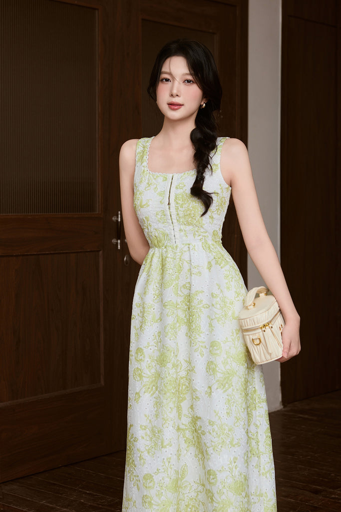 Luciana Porcelain Eyelet Corset Midi Dress - Yellow [XS/S/M/L/XL/XXL]