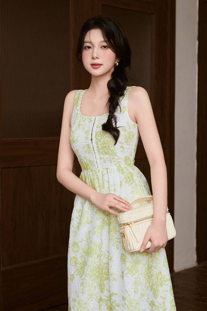 Luciana Porcelain Eyelet Corset Midi Dress - Yellow [XS/S/M/L/XL/XXL]