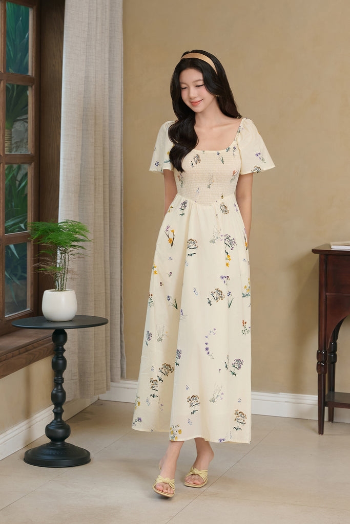 Meadow Whisper V-waist Smocked Dress - Wildflower [XS/S/M/L/XL/2XL/3XL]