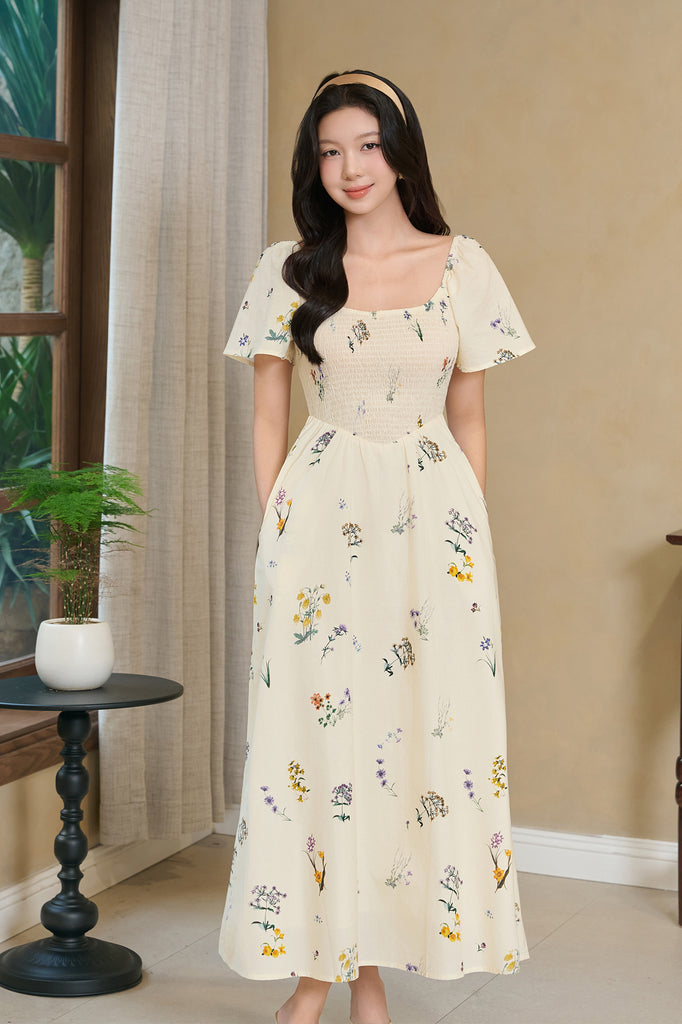 Meadow Whisper V-waist Smocked Dress - Wildflower [XS/S/M/L/XL/2XL/3XL]