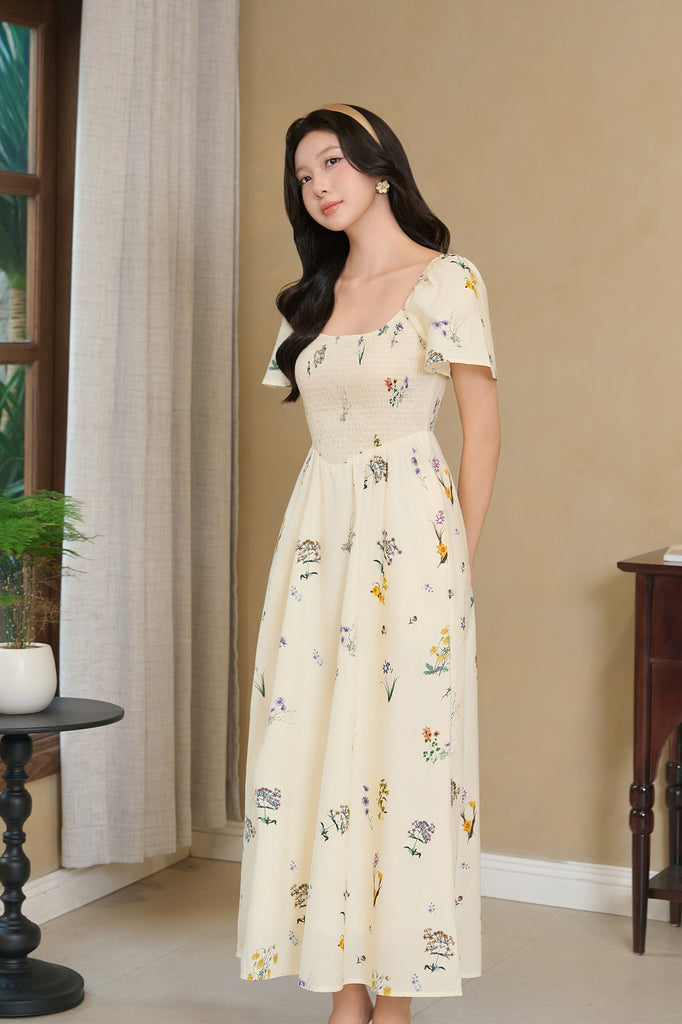Meadow Whisper V-waist Smocked Dress - Wildflower [XS/S/M/L/XL/2XL/3XL]