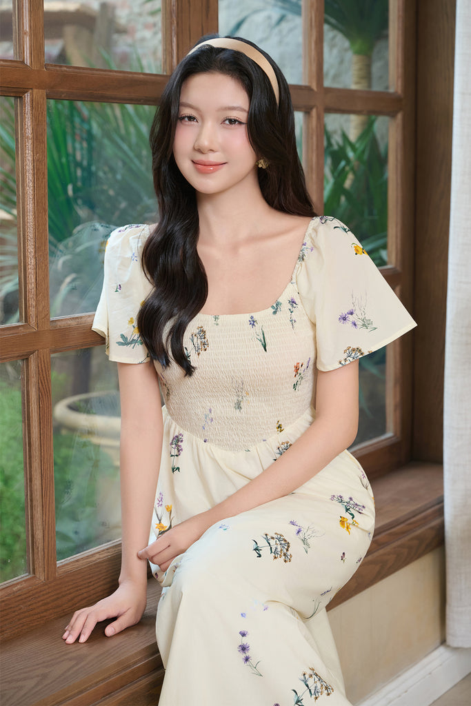 Meadow Whisper V-waist Smocked Dress - Wildflower [XS/S/M/L/XL/2XL/3XL]