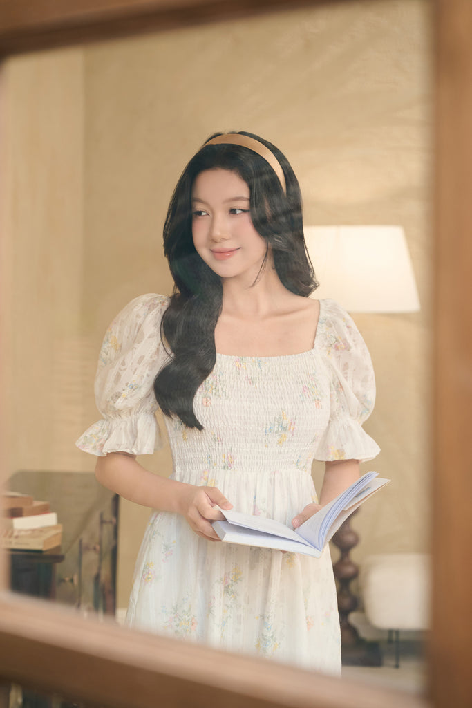 Celeste Bloom Lattice Smocked Dress - Yellow Floral [XS/S/M/L/XL/2XL/3XL]