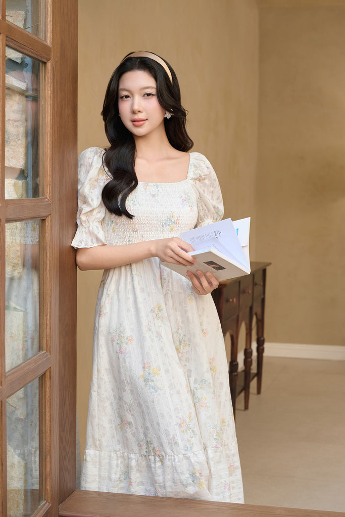 Celeste Bloom Lattice Smocked Dress - Yellow Floral [XS/S/M/L/XL/2XL/3XL]