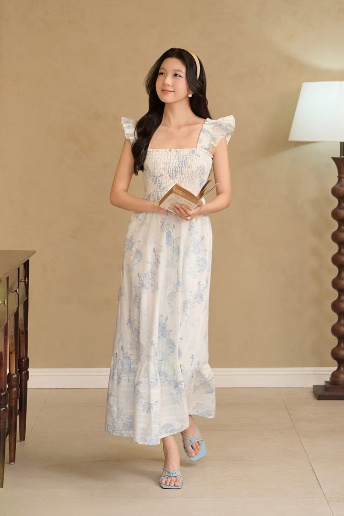 Petal Waltz Ruffle Straps Smocked Dress - Blue [XS/S/M/L/XL/2XL/3XL]
