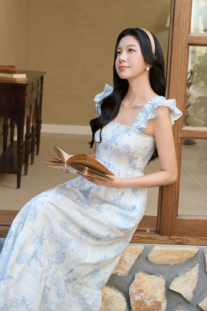 Petal Waltz Ruffle Straps Smocked Dress - Blue [XS/S/M/L/XL/2XL/3XL]