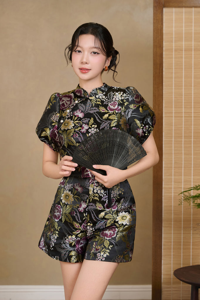 绮丽 Liora Brocade Pearl Cheongsam Top - Black [XS/S/M/L/XL/XXL]