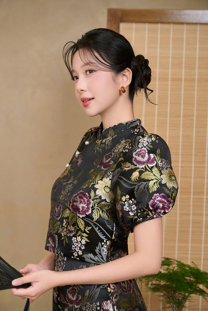 绮丽 Liora Brocade Pearl Cheongsam Top - Black [XS/S/M/L/XL/XXL]