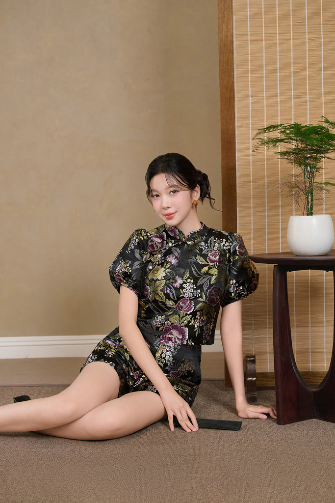 绮丽 Liora Brocade Pearl Cheongsam Top - Black [XS/S/M/L/XL/XXL]