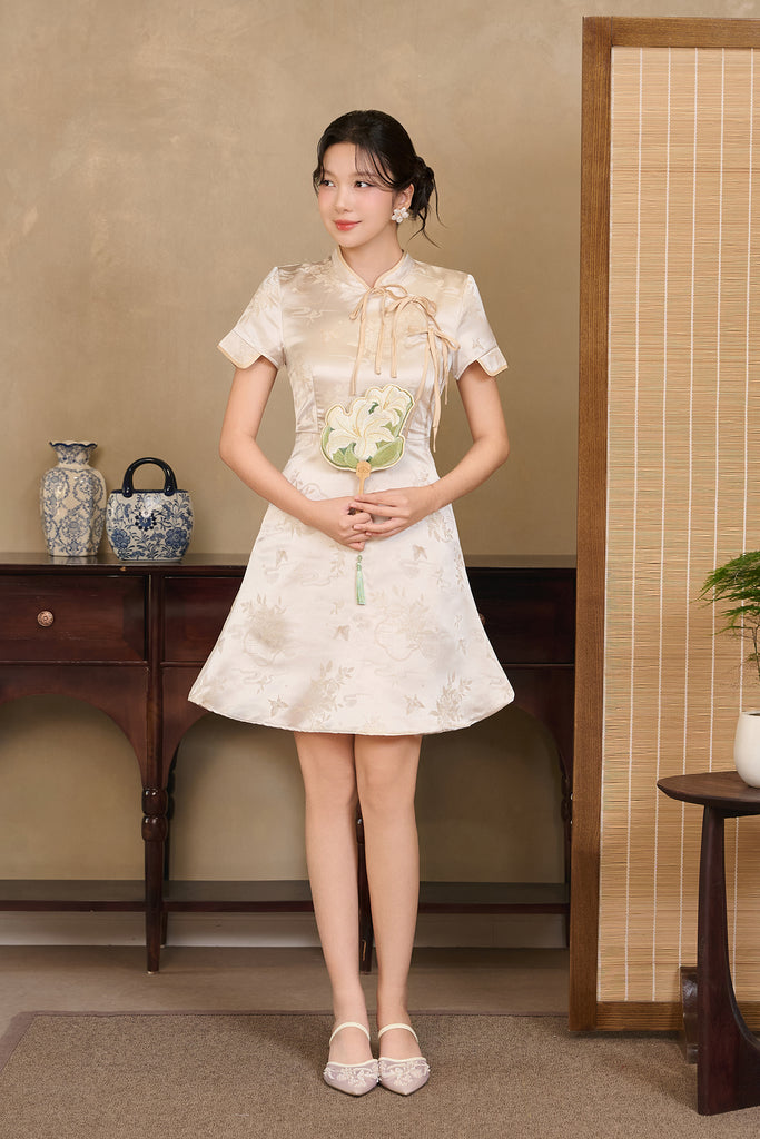 Jade Whisper Cheongsam Dress - Champagne Cream [XS/S/M/L/XL/XXL]