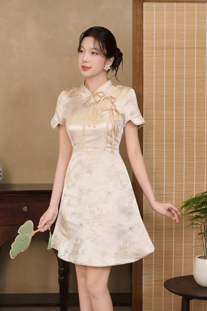 Jade Whisper Cheongsam Dress - Champagne Cream [XS/S/M/L/XL/XXL]