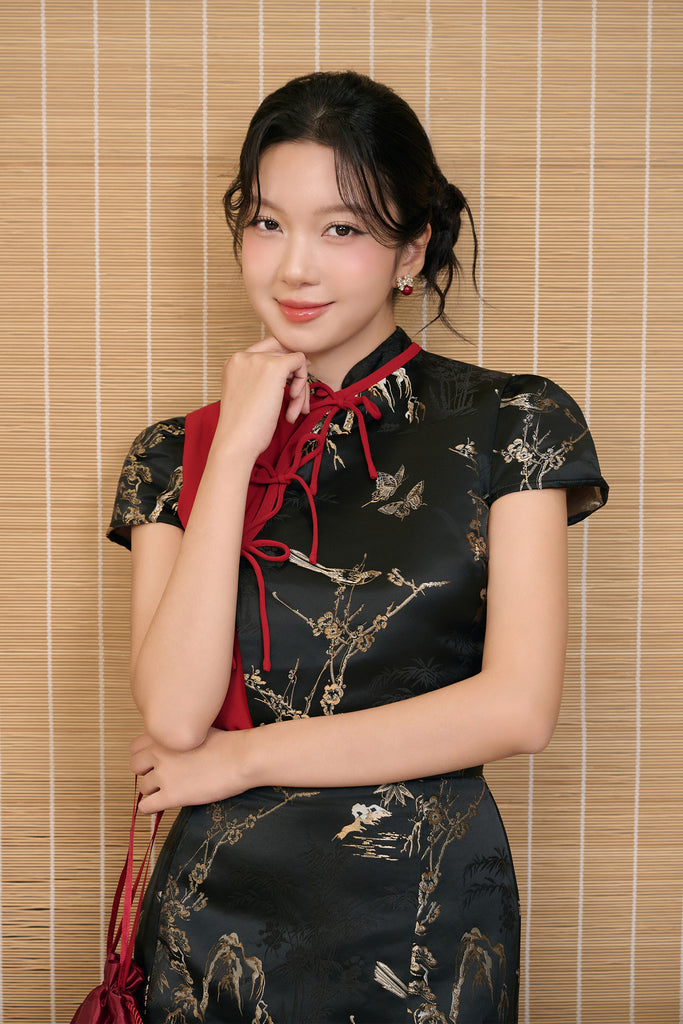 暮锦 Twilight Brocade Cheongsam Set Wear - Black [XS/S/M/L/XL/XXL]