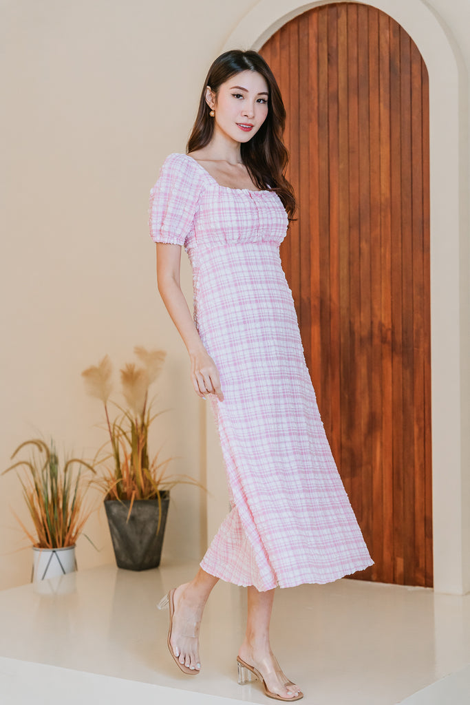 Cora Padded Criss Cross Dress - Pink Plaid [XS/S/M/L/XL/XXL]