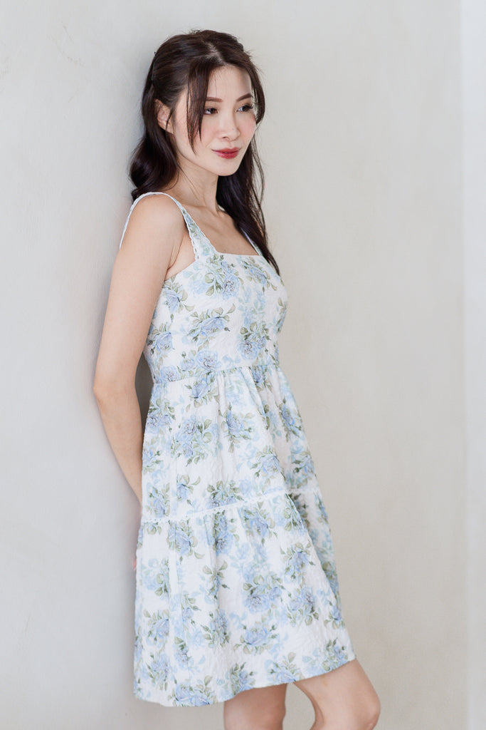 Hera Emboss Lattice Tier Babydoll Dress - Blue Rose [XS/S/M/L/XL/XXL]