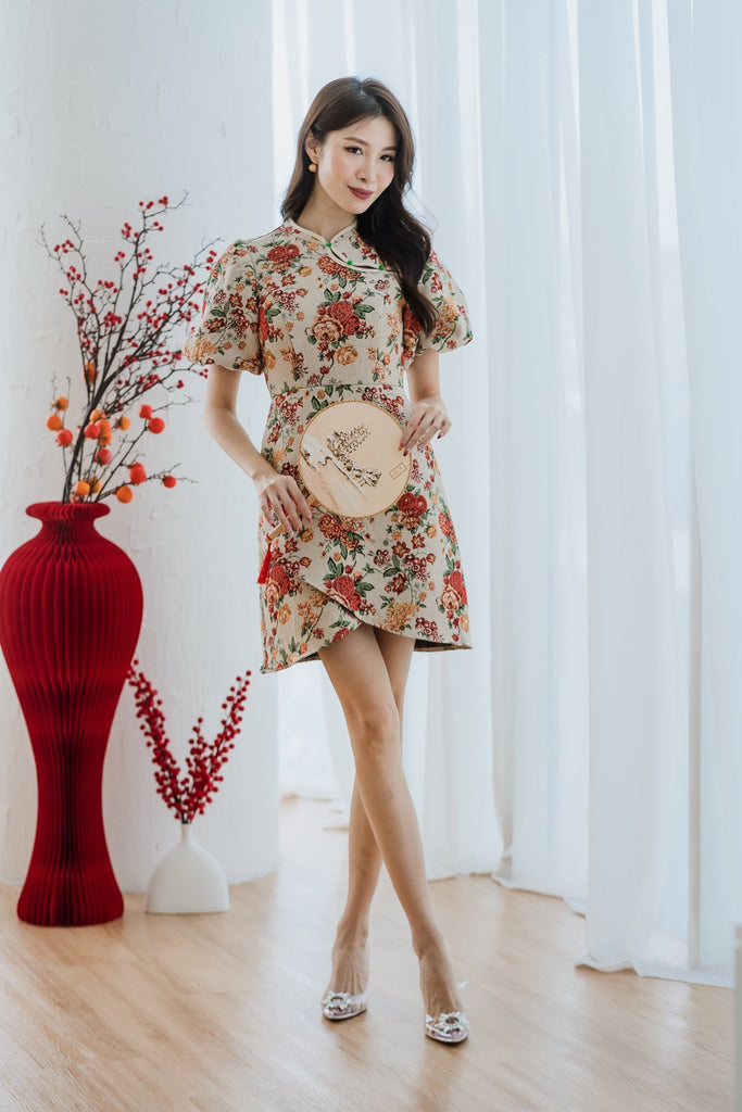 Restock: 金玉满堂 Jinyu Jacquard Overlap Cheongsam - Vintage Floral [XS/S/M/L/XL/XXL]