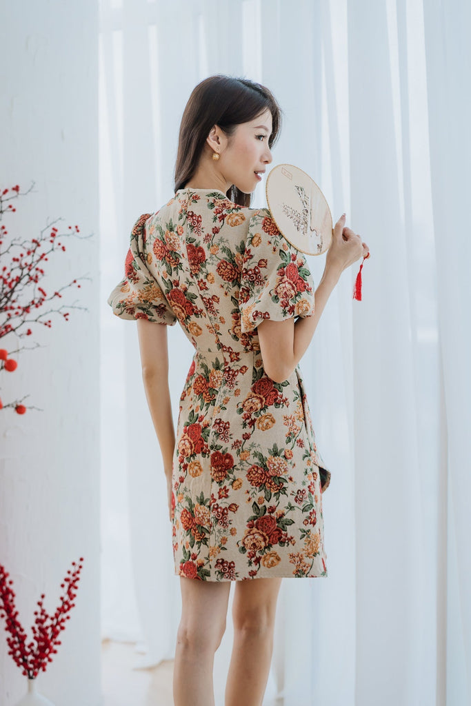 Restock: 金玉满堂 Jinyu Jacquard Overlap Cheongsam - Vintage Floral [XS/S/M/L/XL/XXL]