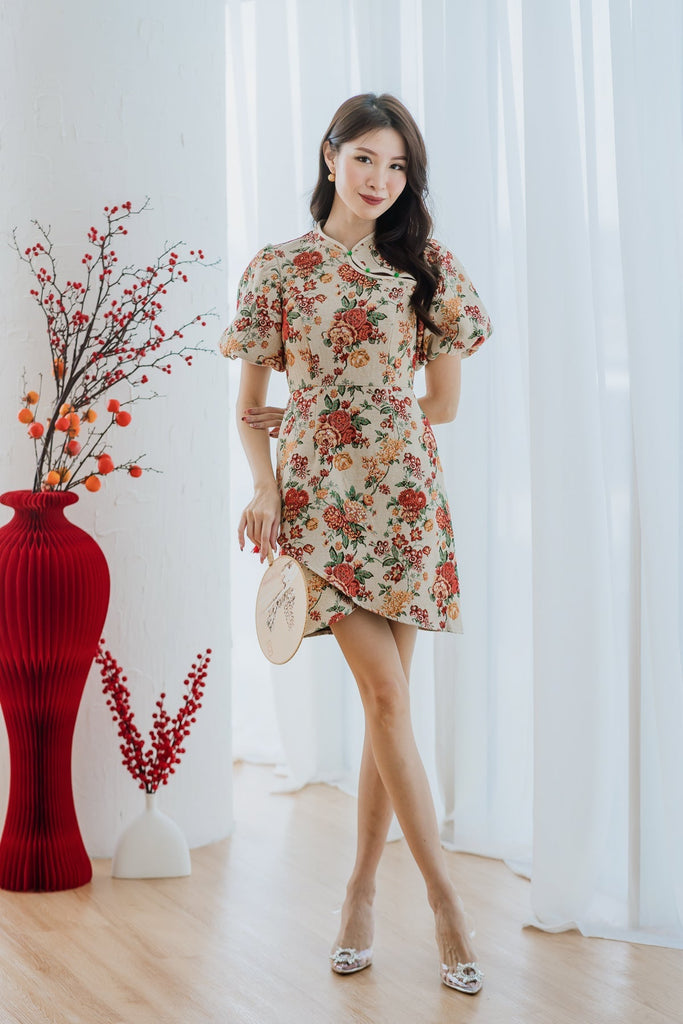 Restock: 金玉满堂 Jinyu Jacquard Overlap Cheongsam - Vintage Floral [XS/S/M/L/XL/XXL]