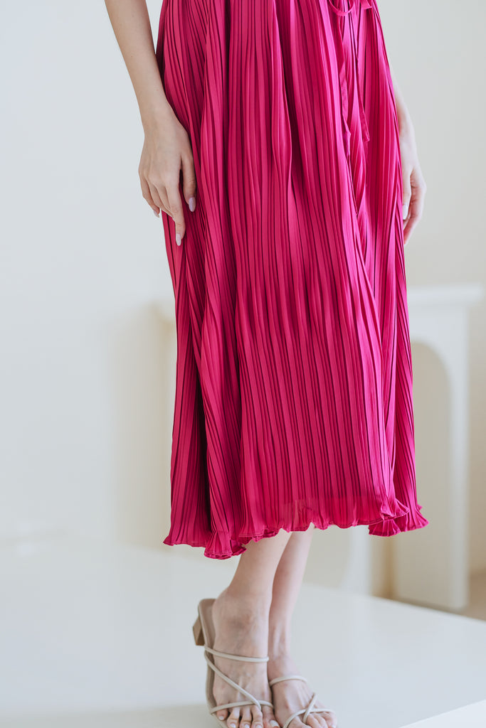 hot pink pleated maxi dress Arietta Hot Pink Pleated Strapless Maxi Dress
