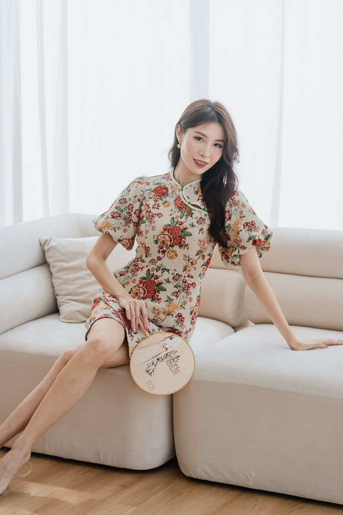 Restock: 金玉满堂 Jinyu Jacquard Overlap Cheongsam - Vintage Floral [XS/S/M/L/XL/XXL]