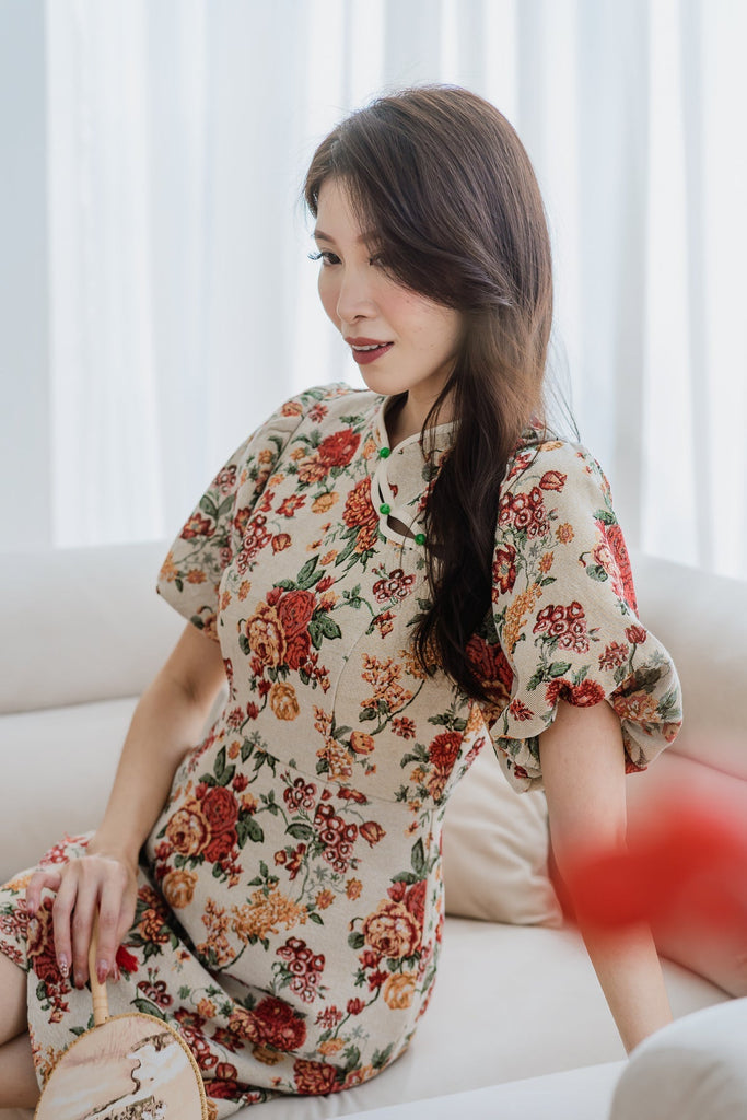 Restock: 金玉满堂 Jinyu Jacquard Overlap Cheongsam - Vintage Floral [XS/S/M/L/XL/XXL]