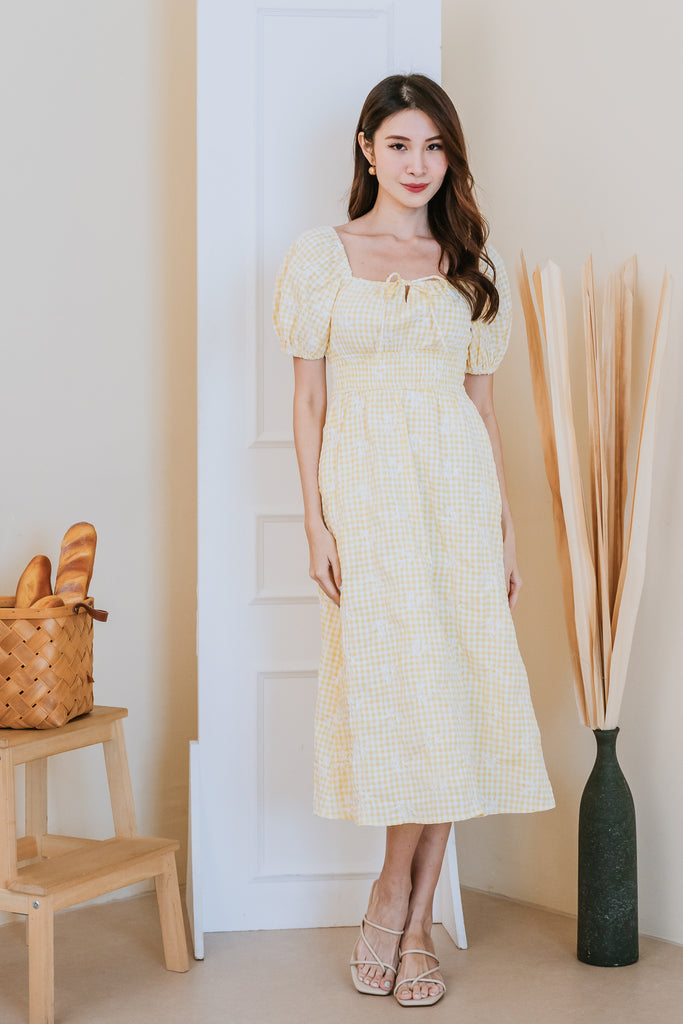 Codelia Gingham Embroidery Dress - Yellow [XS/S/M/L/XL/XXL]