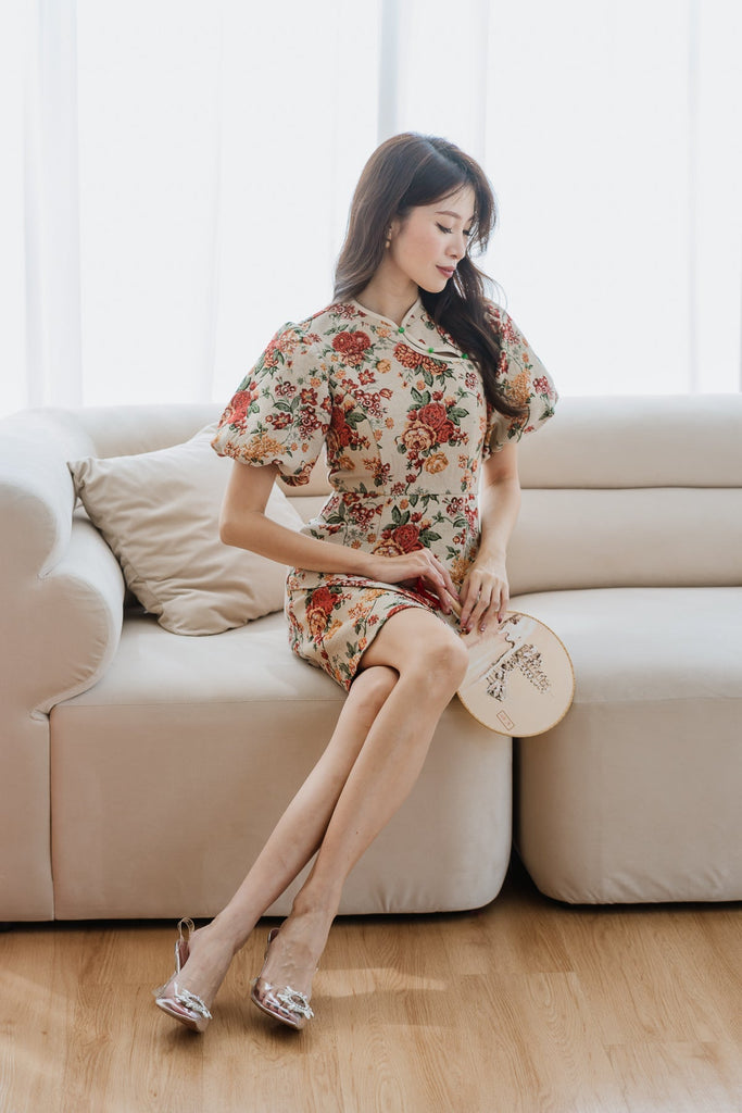 Restock: 金玉满堂 Jinyu Jacquard Overlap Cheongsam - Vintage Floral [XS/S/M/L/XL/XXL]