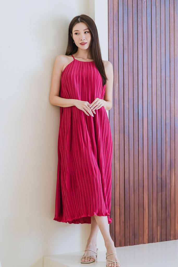 Pretty-In-Pleats Maxi Dress - Hot Pink [XS/S/M/L/XL]