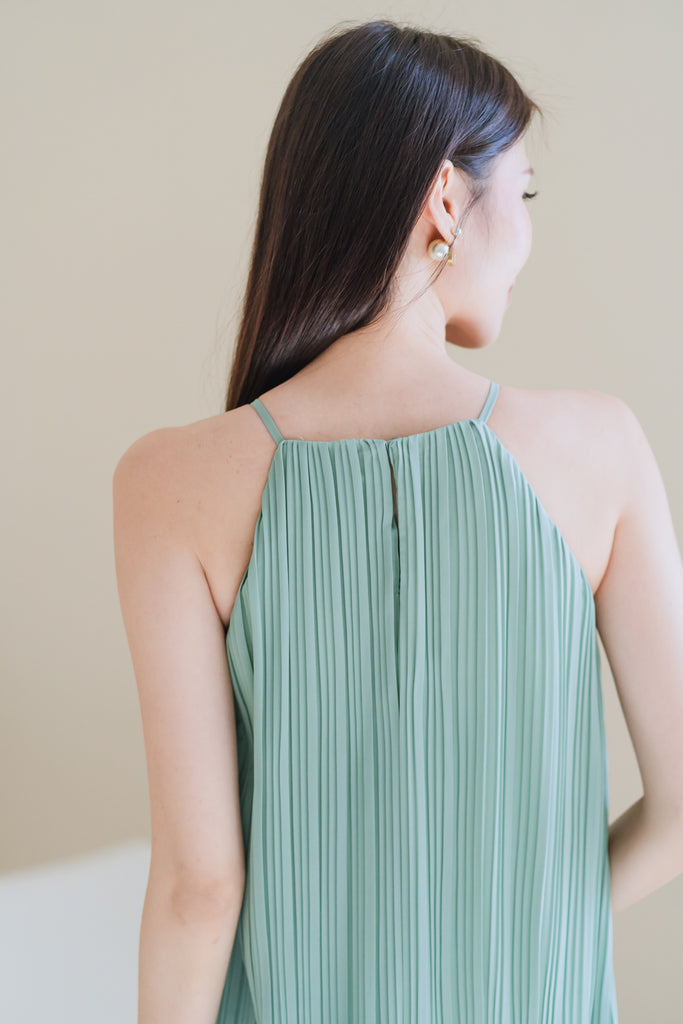 Pretty-In-Pleats Maxi Dress - Sage Green [XS/S/M/L/XL]