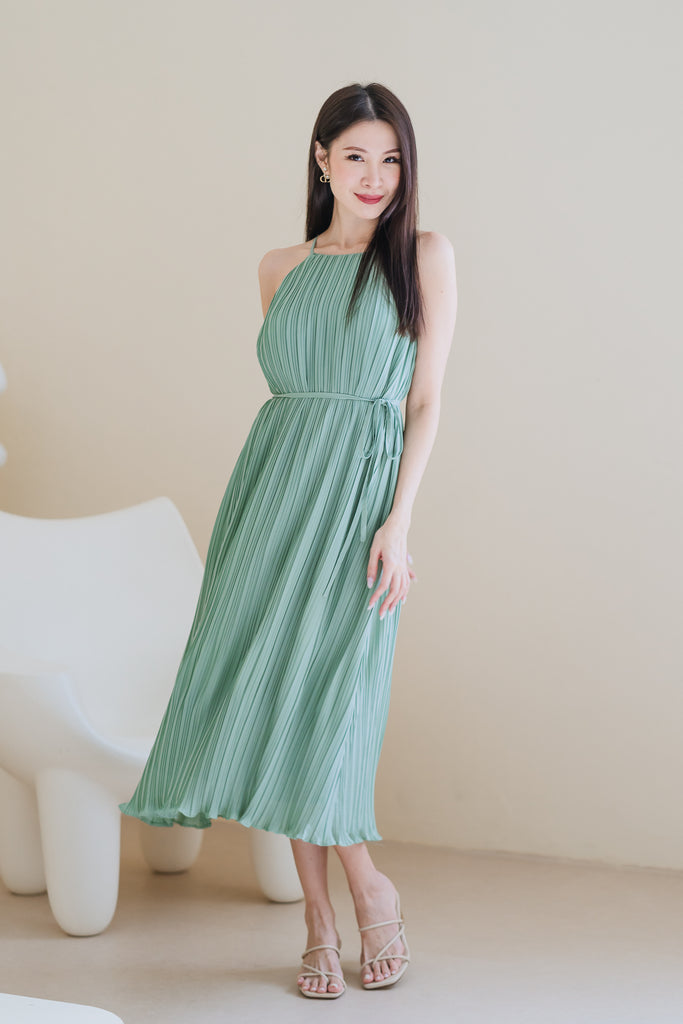 Pretty-In-Pleats Maxi Dress - Sage Green [XS/S/M/L/XL]