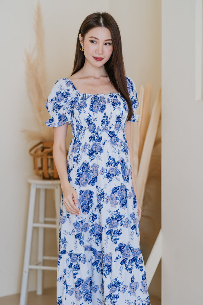 Poet Floral Smocked Tier Maxi Dress - White [XS/S/M/L/XL]