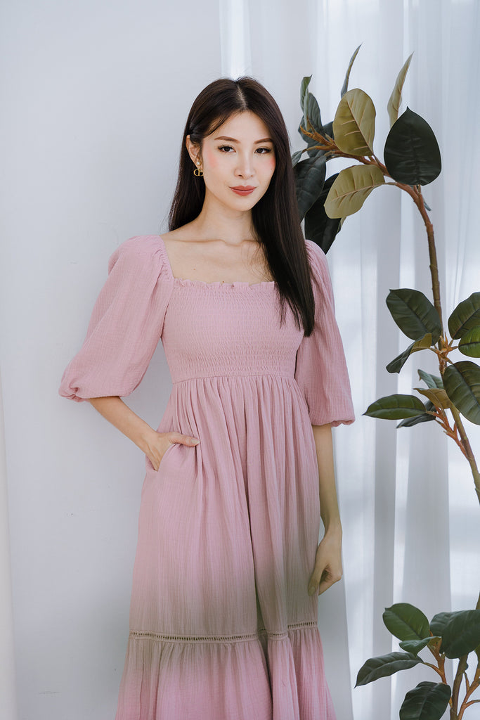 Delone Cotton Muslin Smocked Dress - Blush Pink [XS/S/M/L/XL/XXL]