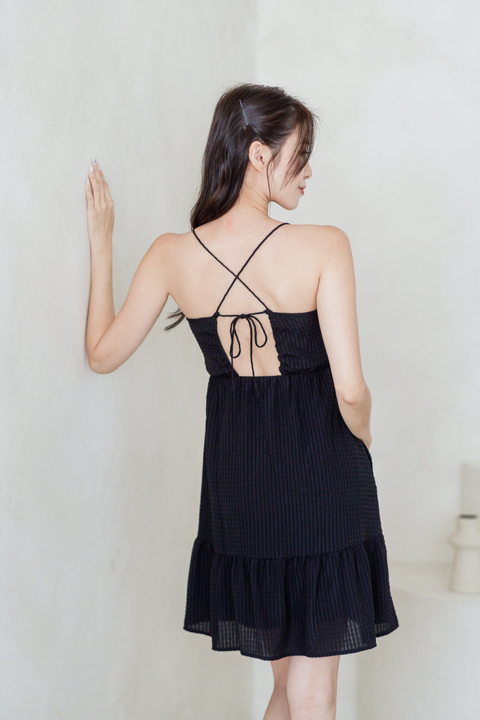Kyla Padded Textured Spaghetti Cross-back Dress - Black [XS/S/M/L/XL]