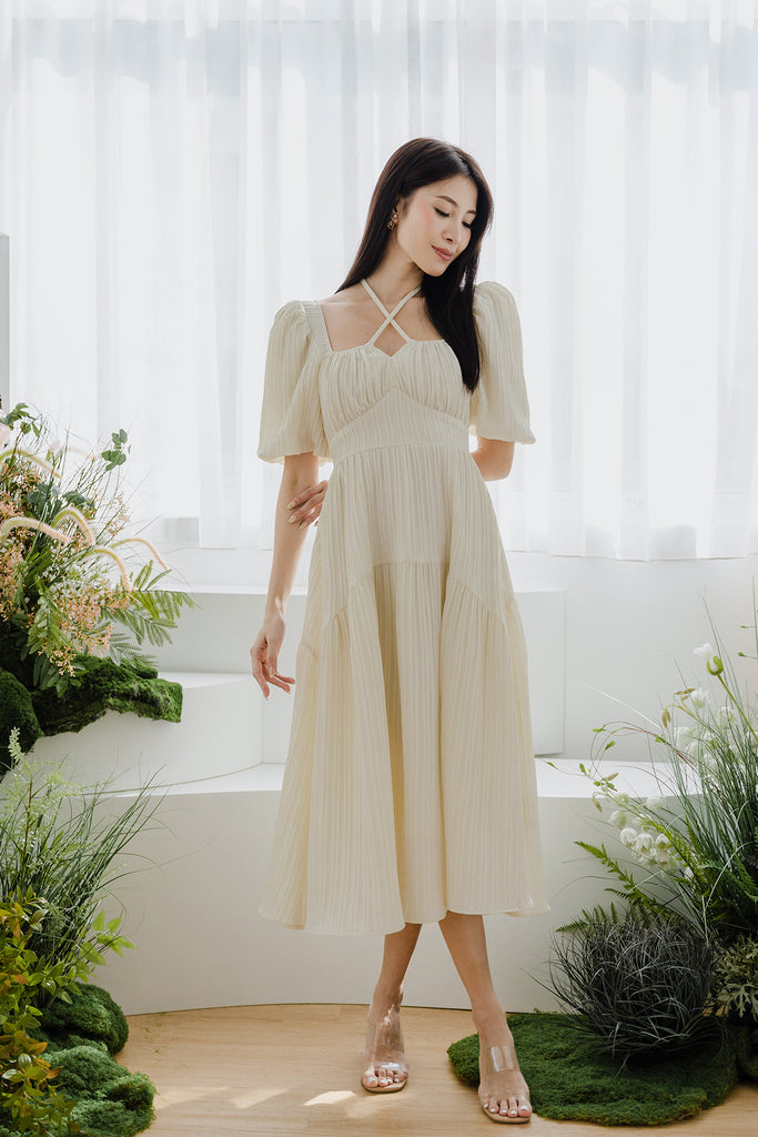 Irina Textured Curve Hem Maxi - Cream [XS/S/M/L/XL/XXL]