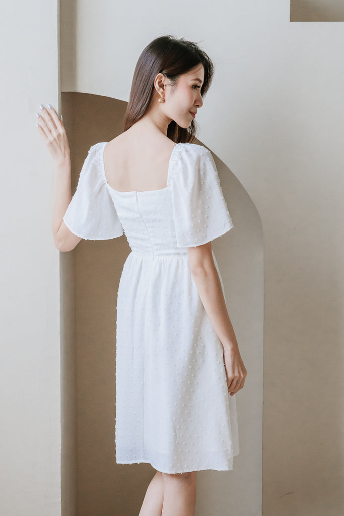 Callie Swiss Dot Flutter Sleeves Dress - White [XS/S/M/L/XL/XXL]