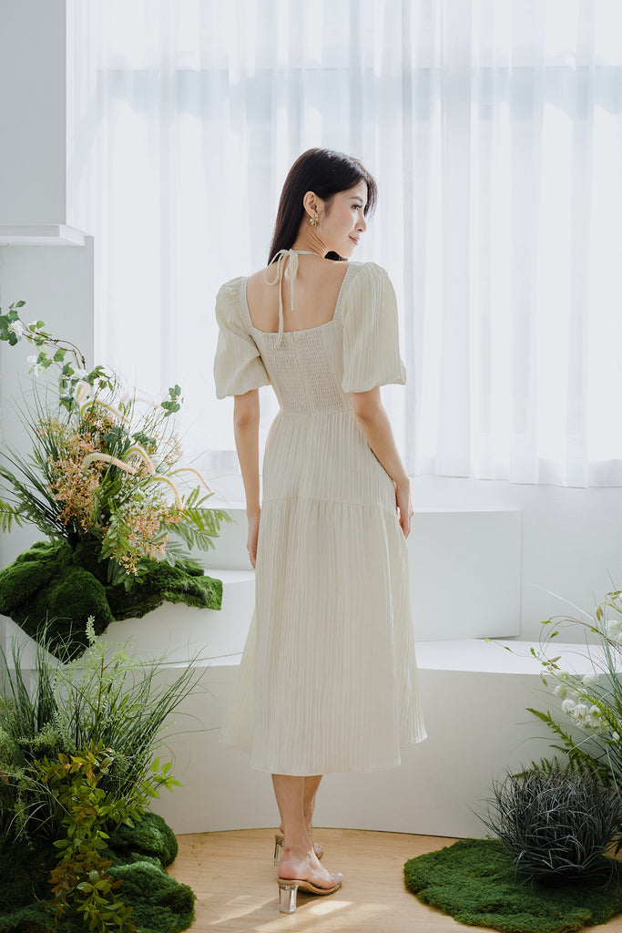 Irina Textured Curve Hem Maxi - Cream [XS/S/M/L/XL/XXL]