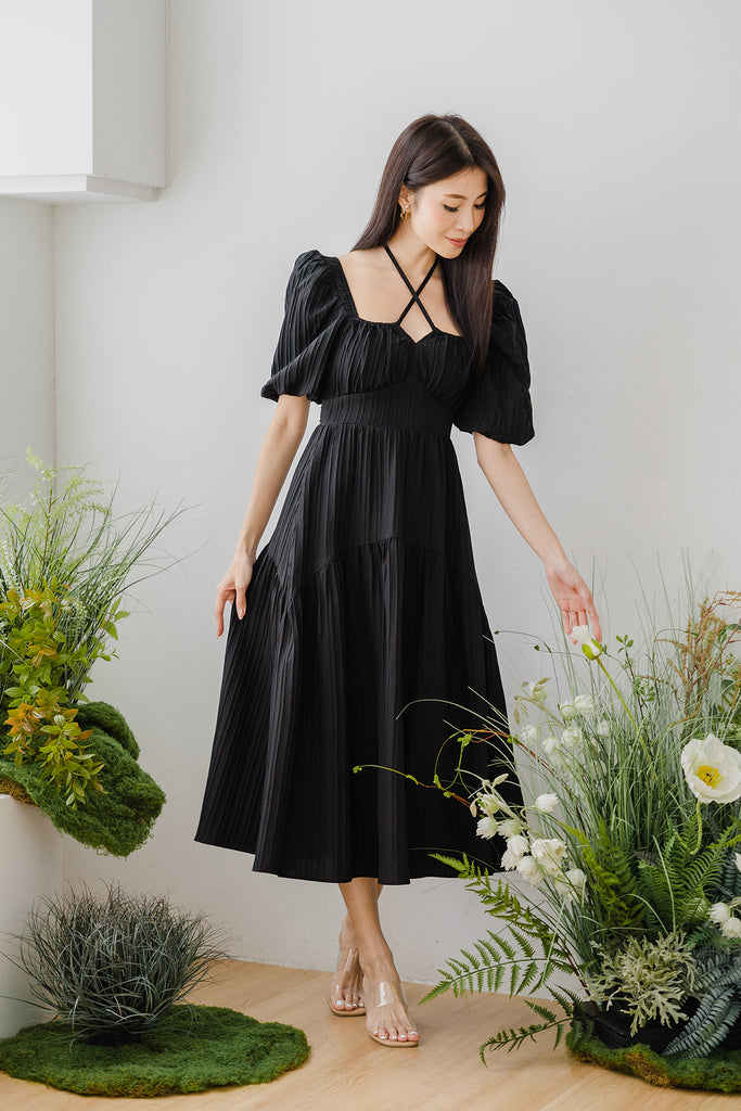 Irina Textured Curve Hem Maxi - Black [XS/S/M/L/XL/XXL]