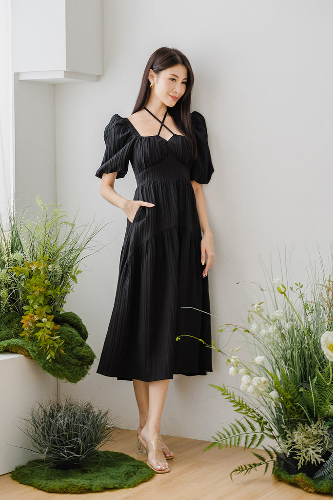 Irina Textured Curve Hem Maxi - Black [XS/S/M/L/XL/XXL]