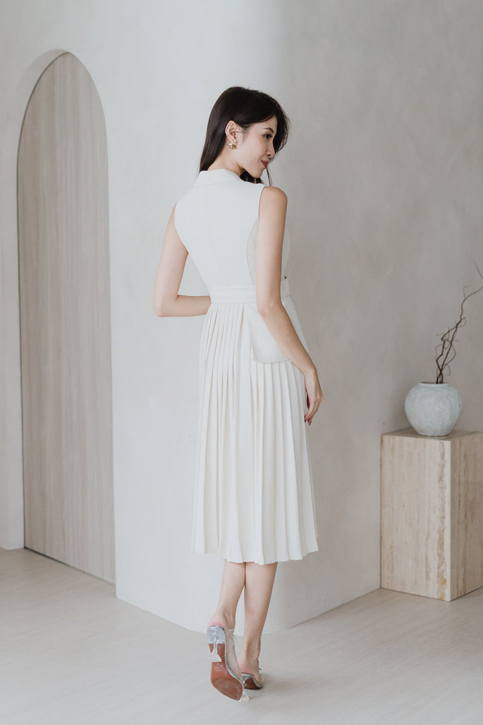 Backorder: Amber Waistcoat Pleated Dress - Bone [XS/S/M/L/XL]