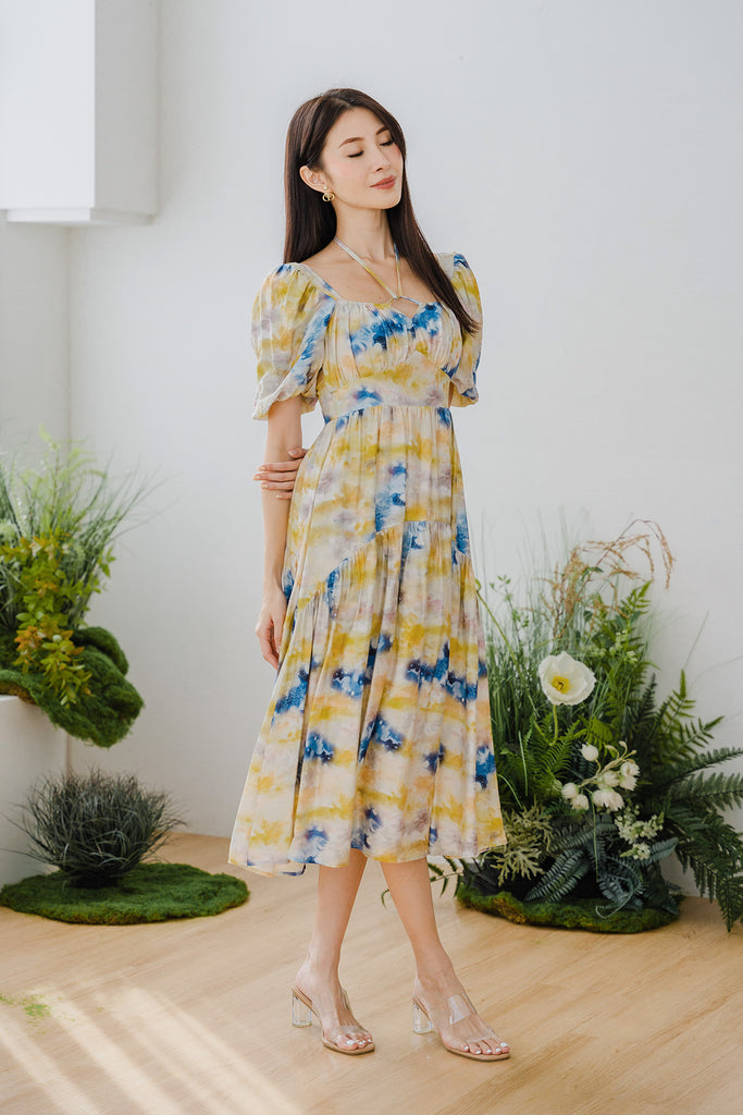 Irina Watercolour Curve Hem Maxi - Yellow [XS/S/M/L/XL/XXL]