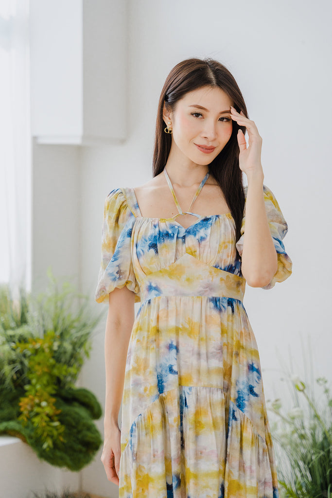 Irina Watercolour Curve Hem Maxi - Yellow [XS/S/M/L/XL/XXL]