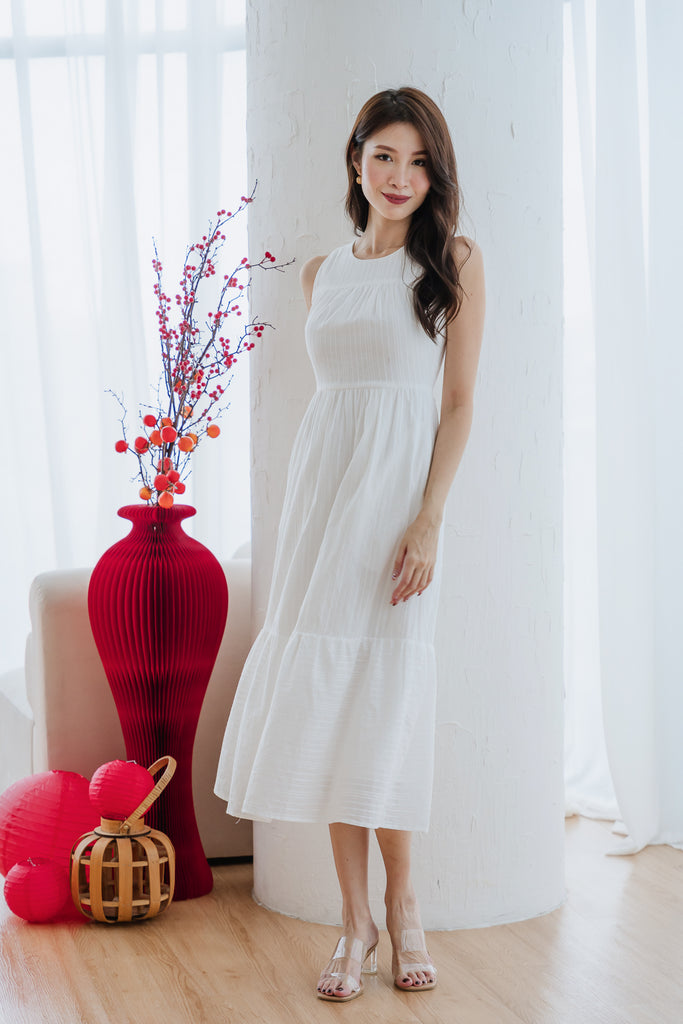 Colina Lattice Eyelet Tier Maxi Dress - White [XS/S/M/L/XL/XXL]