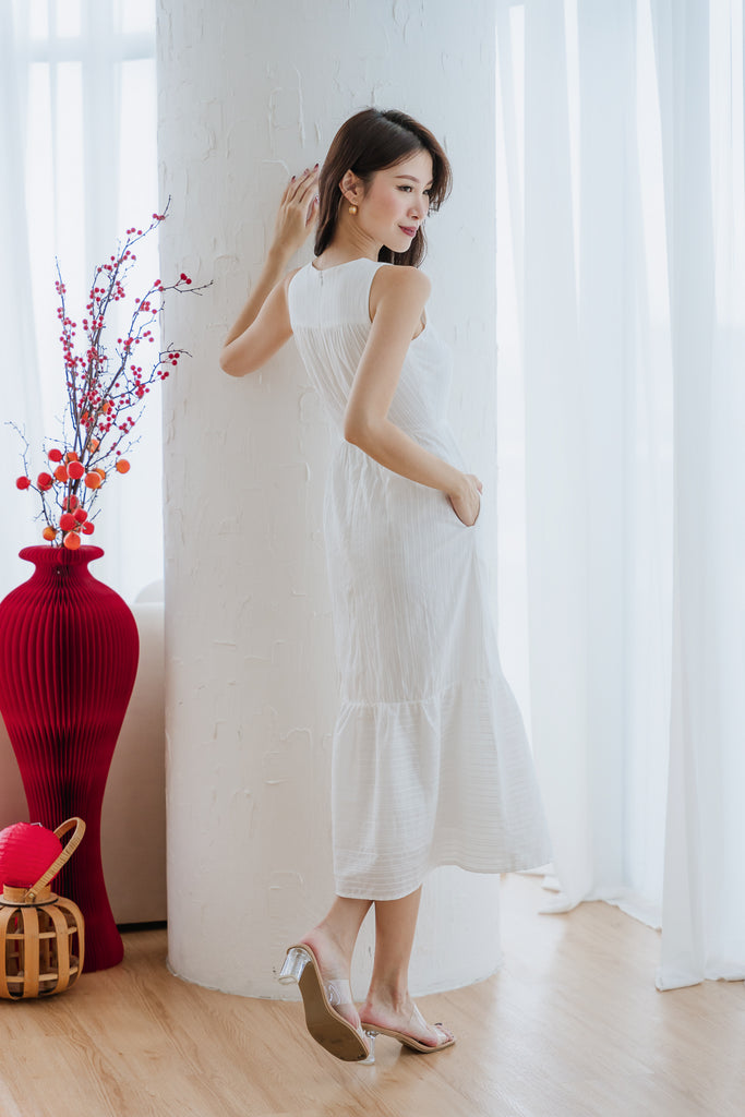 Colina Lattice Eyelet Tier Maxi Dress - White [XS/S/M/L/XL/XXL]