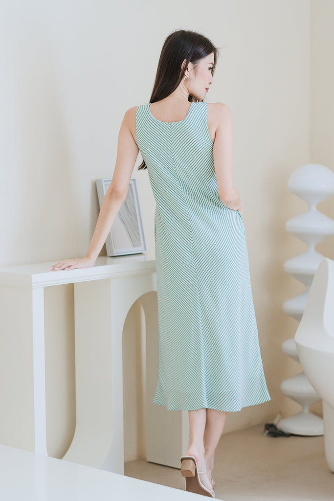 Cassandra Stripes Two-way Midi Dress - Green [XS/S/M/L/XL]