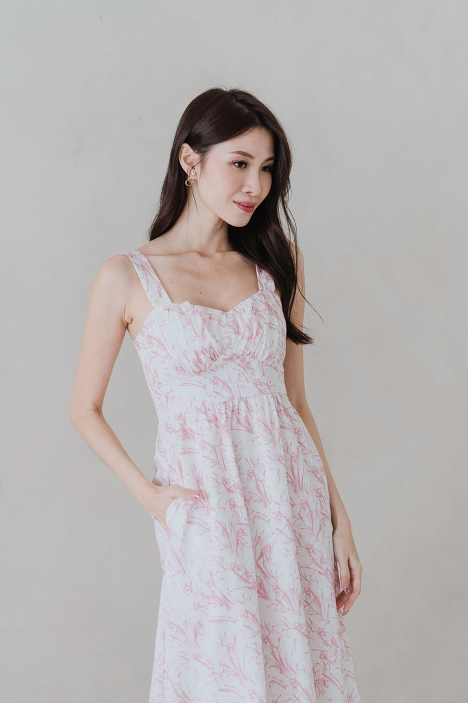 Cherrie-Bloom Emboss Porcelain Bustier Midi Dress - Pink [XS/S/M/L/XL/XXL]